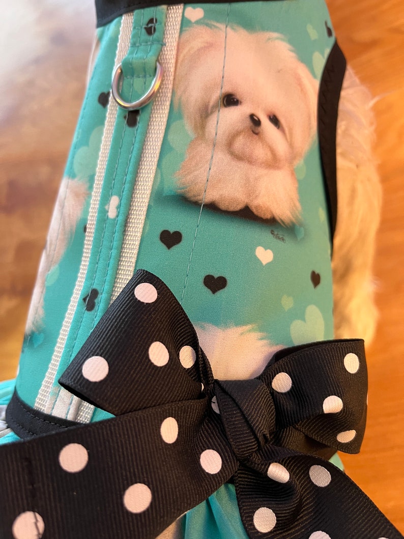 Maltese print small dog double ruffle harness, Made in USA, dog harnesses, pet clothing image 3