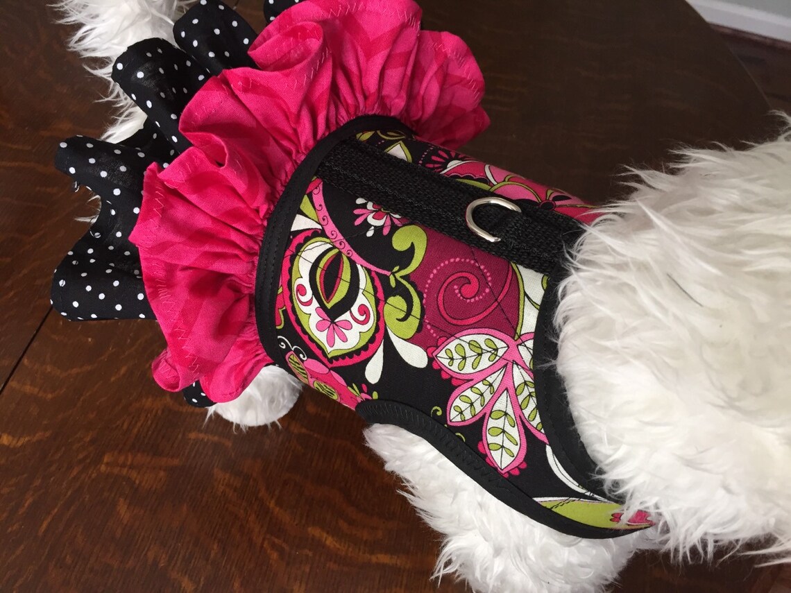 Small Dog Harness pink paisley double ruffle Made in USA | Etsy