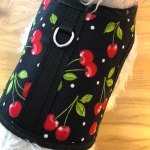 Retro Cherries Small Dog Harness Made in USA, dog harnesses, pet clothing