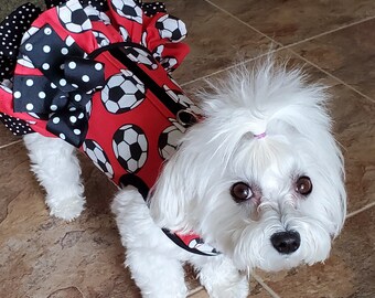 Soccer print double ruffle Small Dog Harness, Made in USA, dog harnesses, pet clothing
