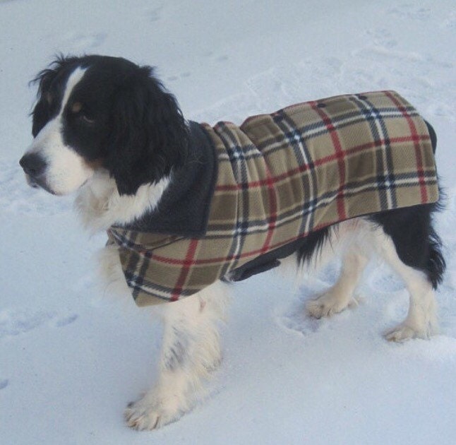 Large Dog Classic British Plaid Button Back Fleece Dog Jacket Etsy