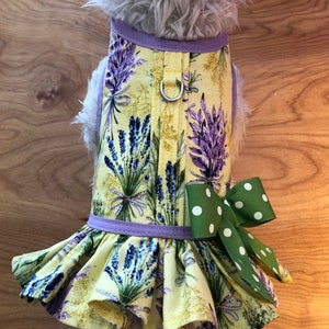 Wild lavender print small dog ruffle harness , Made in USA, pet clothing, dog harnesses