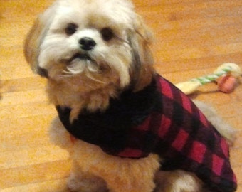 Buffalo Check Fleece Dog Coat, Dog Jacket, Dog Jackets, pet clothing