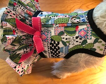 Cactus print  Small Dog ruffle Harness, Made in USA