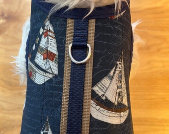 Nautical Sailboat  print Small Dog Harness, Made in USA, dog harnesses, pet clothing