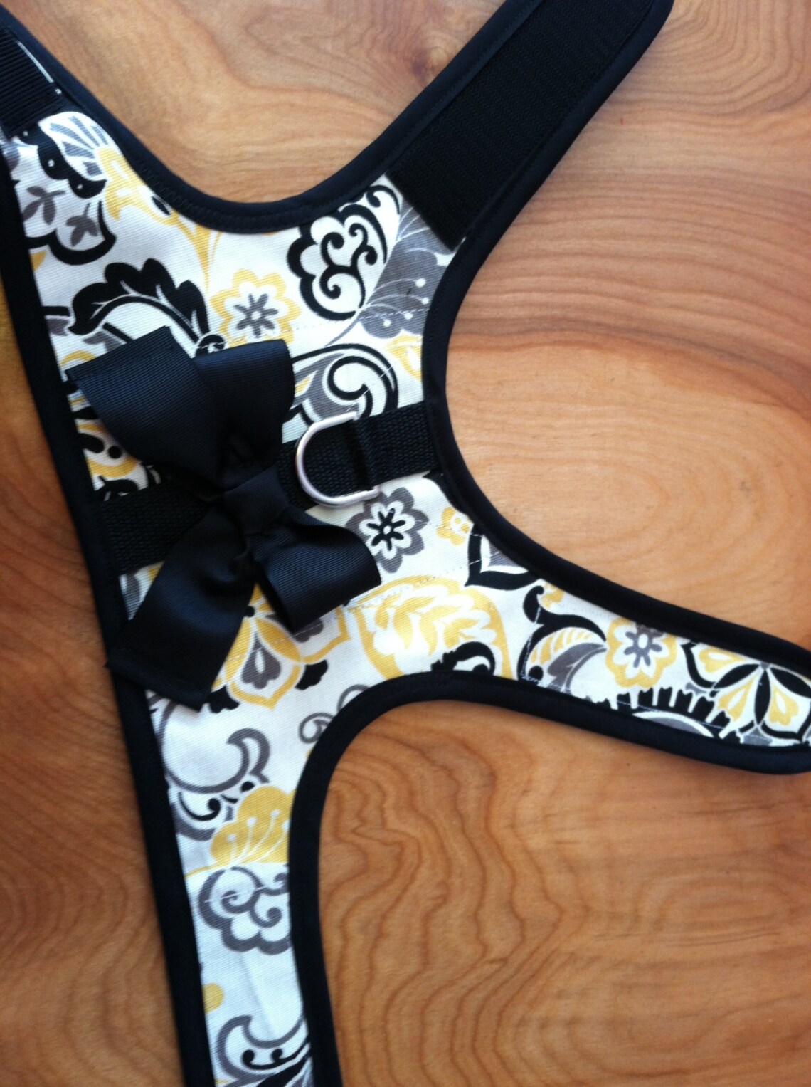 Small Dog Harness Summer Paisley Bow Yellow Black Made in Etsy