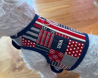 Arnés para perros pequeños con estampado de EE. UU., fabricado en EE. UU., arneses para perros, ropa para mascotas, patriótico