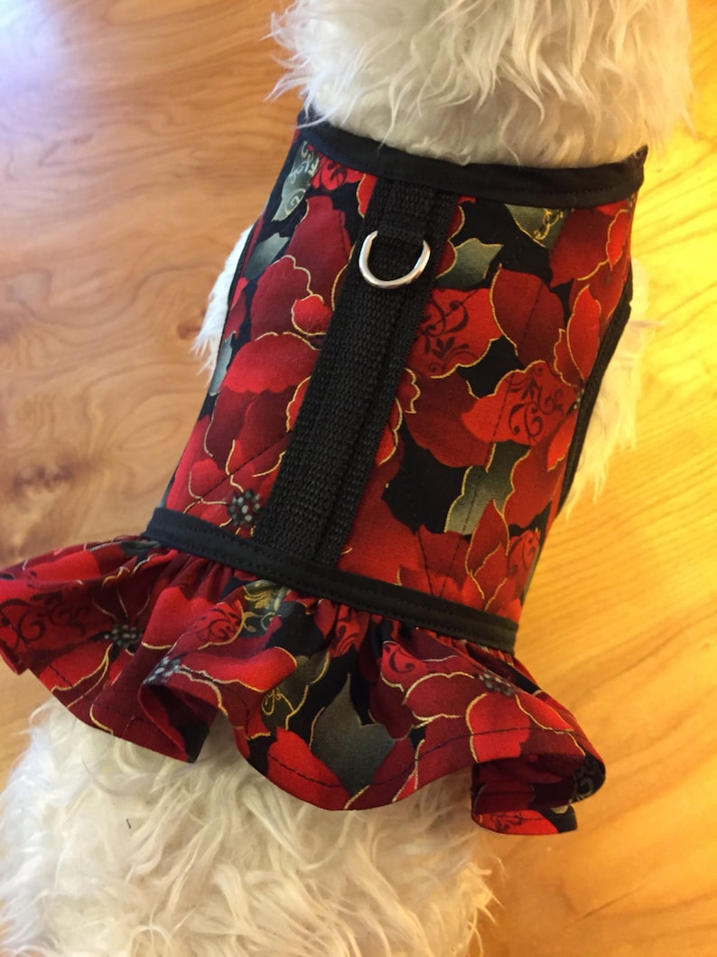 Pointsettia Holiday Small Dog ruffle Harness dog harnesses Etsy