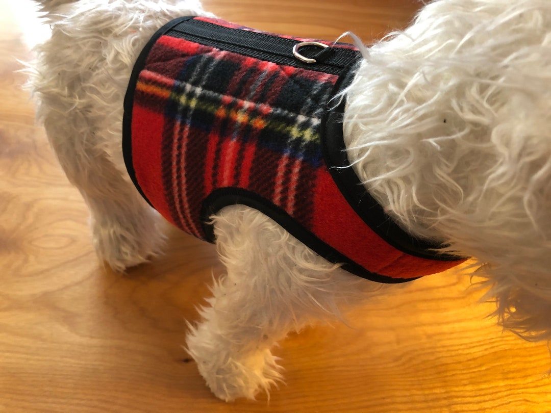 Red Tartan Plaid Small Dog Harness Made in USA, Dog Harnesses, Fleece