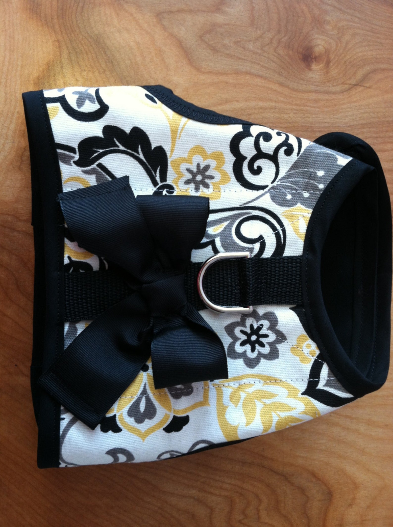 Small Dog Harness Summer Paisley Bow Yellow Black Made in Etsy