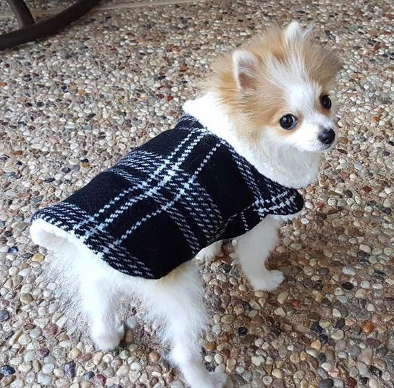 Black Plaid Wool Sherpa Lined Harness Jacket Dog Coat Dog Etsy