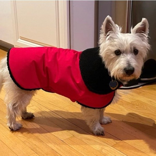 Red Waterproof, insulated, breathable Sherpa Lined  Dog Winter Jacket, Dog Coat, Dog Jackets, Dog Jacket