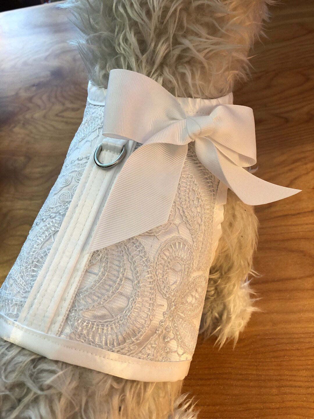 White Lace Wedding Harness, Luxe White Lace Small Dog Wedding Harness