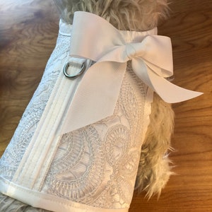 White lace Wedding harness, Luxe white  lace Small Dog wedding Harness Made in USA, dog harness, dog harnesses