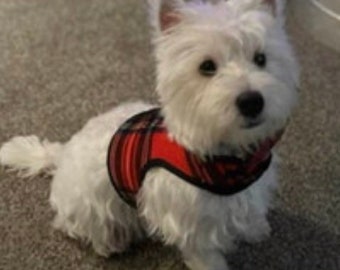 Westie Red Tartan Plaid Small Dog Harness Made in USA, dog harnesses, fleece, pet clothing