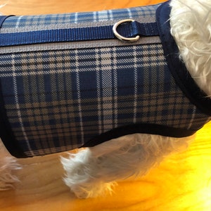 Classic blue plaid Small Dog Harness Made in USA, dog harnesses, pet clothing