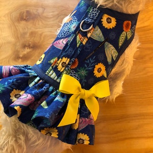 Dragonfly II print small dog ruffle harness , Made in USA, pet clothing, dog harnesses