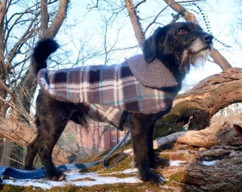 Large dog, Black n Gray British Plaid Sherpa Lined Dog Jacket, Dog Coat, Dog Jackets, pet clothing