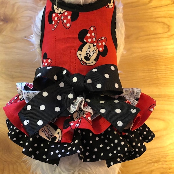 Minnie inspired triple ruffle small dog harness, Made in USA, dog harnesses, pet clothing