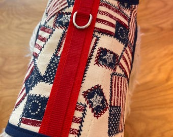 Arnés para perros pequeños con estampado americano de punto de cruz, fabricado en EE. UU., arneses para perros, ropa para mascotas, patriótico