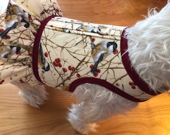 Chickadee berry print  Ruffle Dog Harness Made in USA, dog dress, dog harnesses, pet clothing