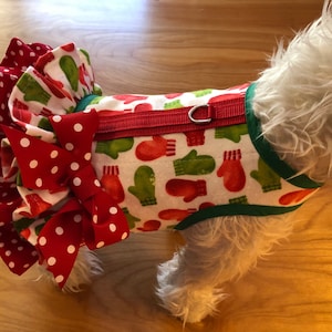 Flannel Mittens  Small Dog double ruffle Harness, dog harnesses, pet clothing, Christmas dog harness Made in USA