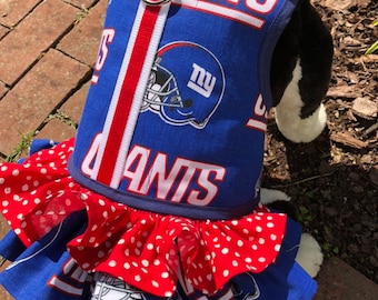 Small dog double ruffle harness, NY Giants Made  in USA, dog harnesses, pet clothing,