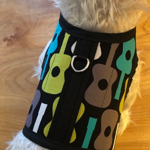Retro Guitar print Dog Harness Made in USA, dog harnesses, pet clothing image 1