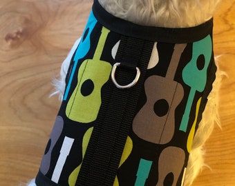 Retro Guitar print  Dog Harness Made in USA, dog harnesses, pet clothing