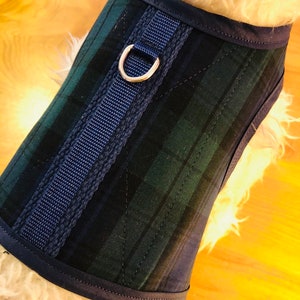 Black watch Tartan Plaid Small Dog Harness Made in USA, dog harnesses, pet clothing