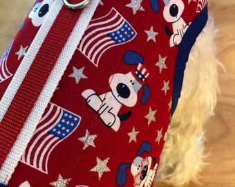 Arnés para perros pequeños con estampado de cachorros del 4 de julio, fabricado en EE. UU., arneses para perros, ropa para mascotas, patriótico