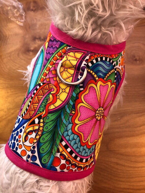 DOGGIE DESIGN Cool Mesh Dog Harness With Leash - Pink Hawaiian Floral, X-Small For Dogs 3-5 Lbs - View #3