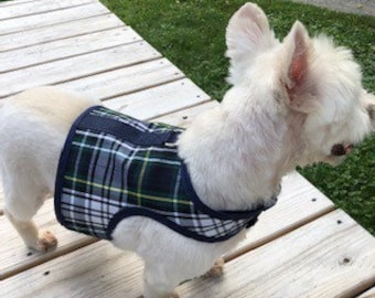 Arnés clásico para perros pequeños con cuadros escoceses de la marina de guerra, fabricado en EE. UU., arneses para perros, ropa para mascotas