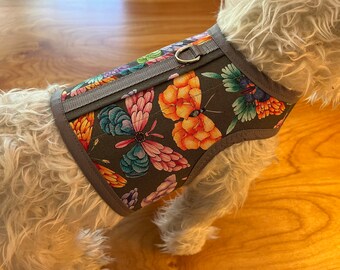 Butterfly print Small Dog Harness, Made in USA, dog harnesses, pet clothing