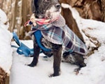 Black n Gray British Plaid Sherpa Lined Dog Jacket, Dog Coat, Dog Jackets, pet clothing