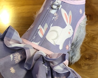 Pastel Bunny Small Dog Double Ruffle  Harness, Made in USA, Easter