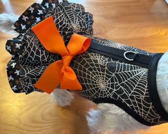 Glitter spider web Halloween Small Dog ruffle Harness Made in USA, Dog Costume, dog harnesses, pet clothing