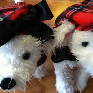 Red Tartan Plaid Fleece Doggy Beret, Dog Beret, hats for dogs