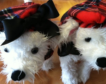 Red Tartan Plaid Fleece Doggy Beret, Dog Beret, hats for dogs