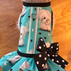 Maltese print small dog double ruffle harness, Made in USA, dog harnesses, pet clothing image 4