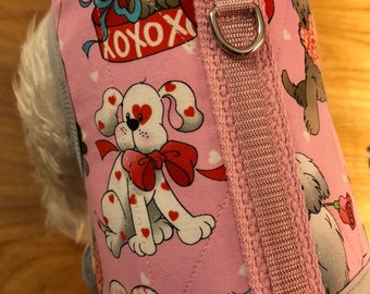 Sweet Pups Valentine print Small Dog Harness, dog harnesses, pet clothing, Made in USA