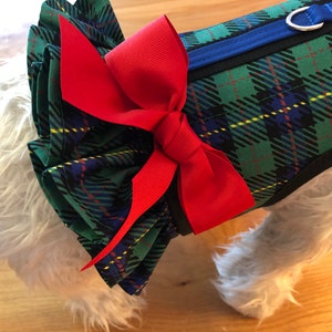 Bright Tartan plaid Small Dog Ruffle Harness Made in USA, dog harness, dog harnesses