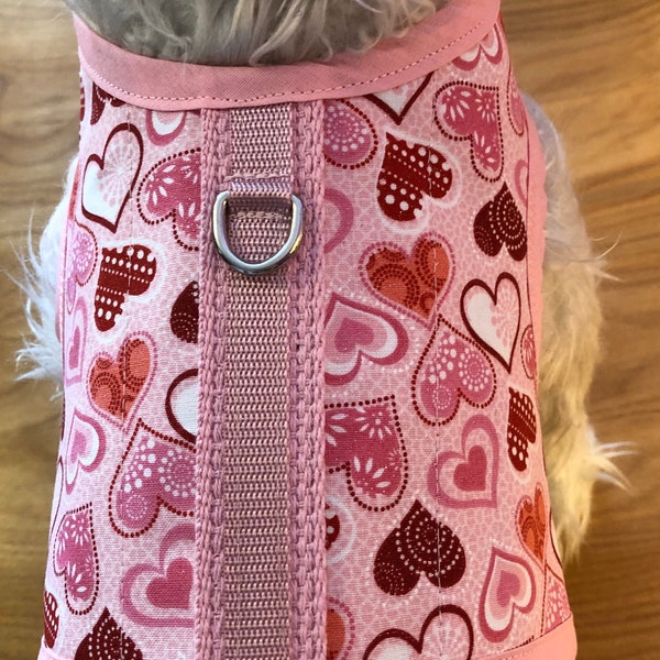 Valentine Pink Hearts Small Dog Harness, Hundegeschirre, Haustierkleidung, Made in USA