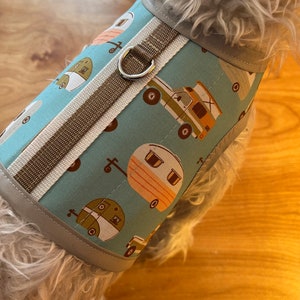 Camper caravan print Small Dog Harness, Made in USA, dog harnesses, pet clothing image 1