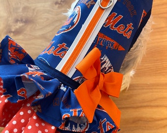 Small Dog Double Ruffle Harness, New York Mets Made  in USA, dog harnesses, pet clothing