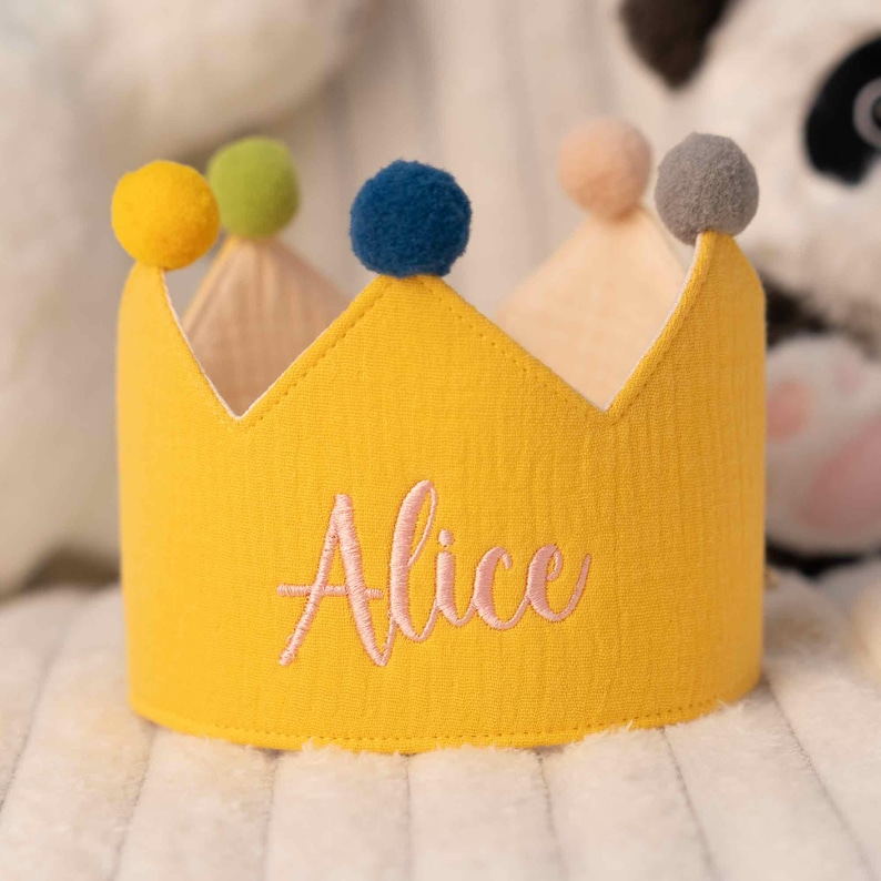 Colorful Embroidered Name Baby Birthday Crown, Children’s Birthday Hat, Cotton Fabric Crown,Custom Party Hat,Smash Cake Prop,Birthday Outfit image 11