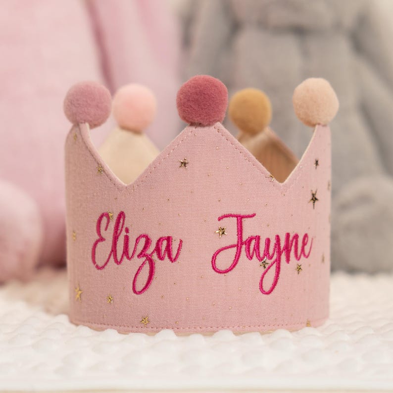 Colorful Embroidered Name Baby Birthday Crown, Children’s Birthday Hat, Fabric Crown,Custom Party Hat,Personalized Gift,1st birthday hat Two Names / Single