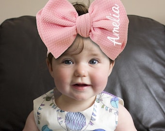 Custom Embroidered Name New Baby Bow Headband, Personalized Name Baby Headband,Baby Shower Favor,Newborn Name Bow,Baby Headwrap,Newborn Gift