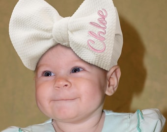 Custom Embroidered Name New Baby Bow Headband, Personalized Name Baby Headband,Baby Shower Favor,Newborn Name Bow,Baby Headwrap,Newborn Gift
