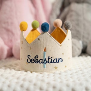 Nom personnalisé couronne 1er anniversaire, nom personnalisé couronne d'anniversaire pour enfant, chapeau d'anniversaire et de fête, couronne en tissu de coton pour tout-petit, cadeau personnalisé